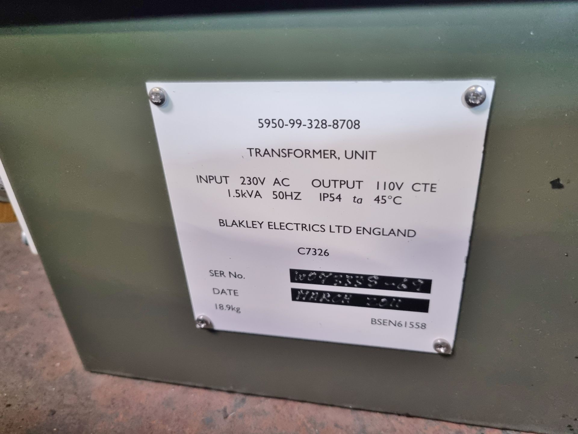 Blakley C7326 transformer Input : 230v - Output 110V CTE 1.5kVA IP54 - Bild 3 aus 4