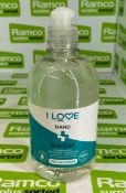 20 x pallets of I Love Hand Sanitiser 500ml - est. total qty 28224 - location LE67 1GQ