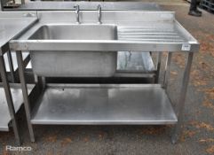 Stainless steel sink and draining board unit - 120x65x92cm