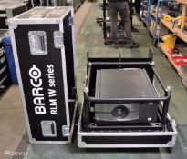 Barco RLM-W8 DLP projector on rigging frame in flight case on wheels