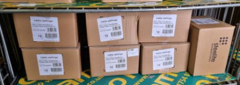 7x Boxes of 12 green check/red rim coupe plates 20.25cm/8" diameter