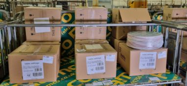 9x Boxes of 12 green check/red rim coupe plates 20.25cm/8" diameter