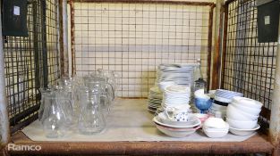 Glass juice jugs - multiple sizes and capacities, Crockery which includes: plain and patterned plate