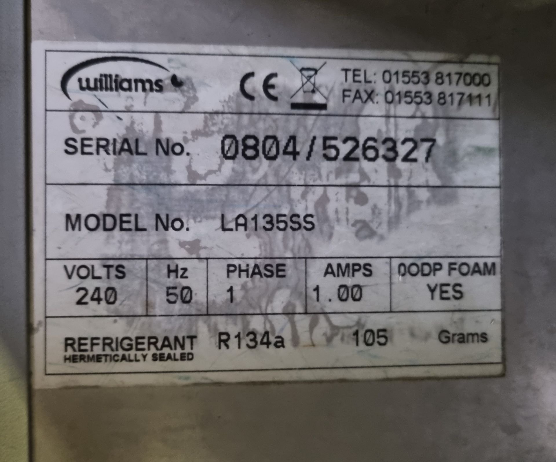 Williams LA135-SS undercounter freezer - 60x57x80cm - Image 3 of 4