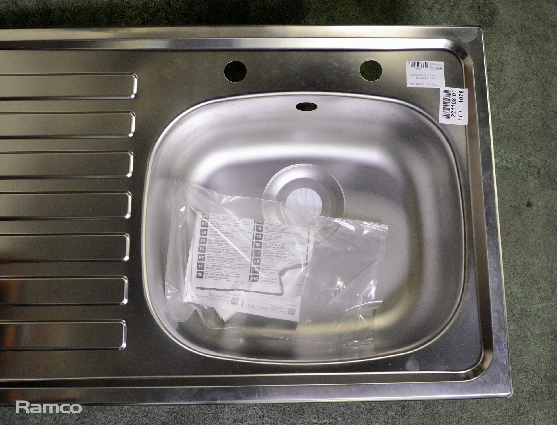 Pyramis stainless steel kitchen sink unit - L94xW49xH15cm - Image 2 of 6