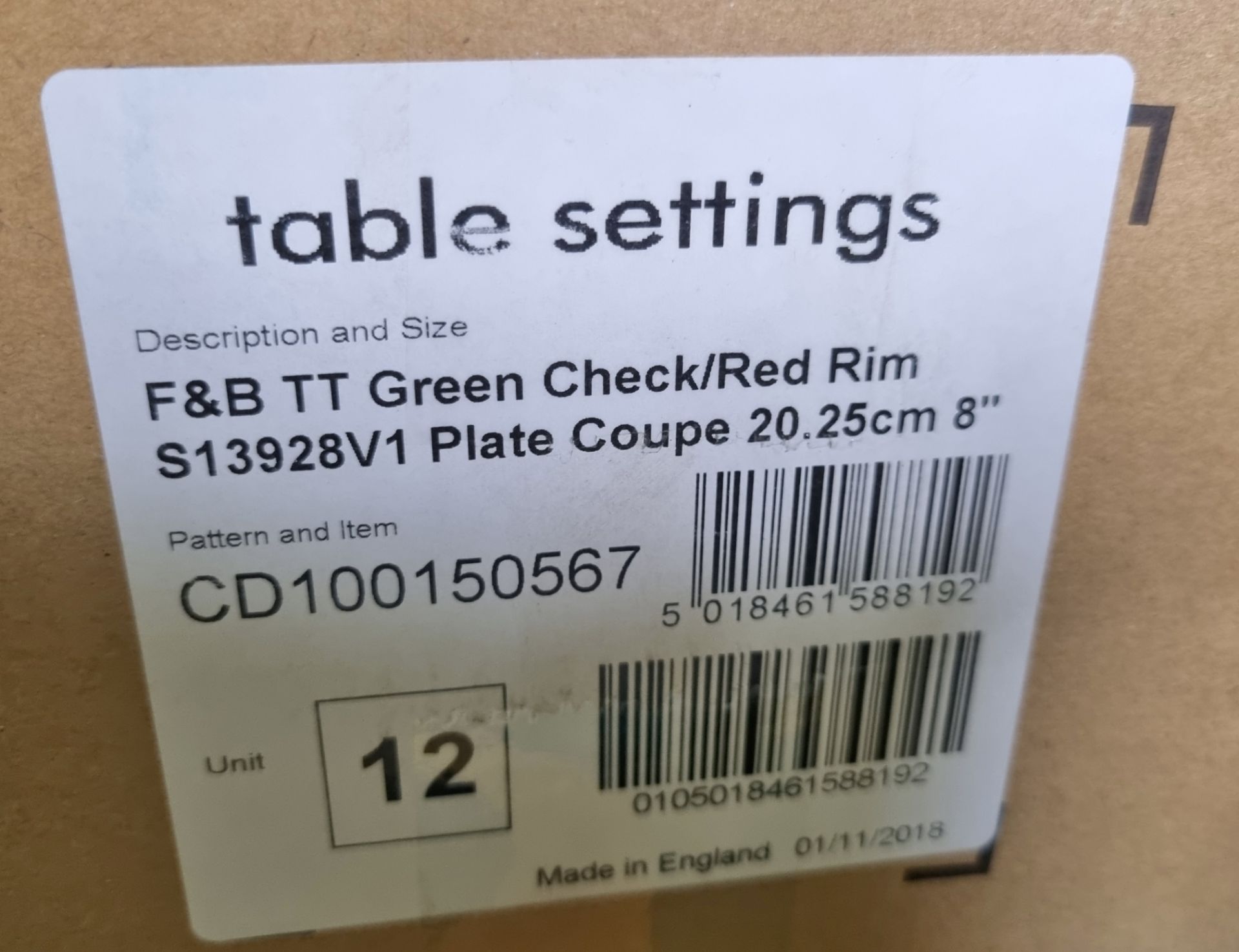 6x Boxes of 12 green check/red rim coupe plates 20.25cm/8" diameter - Image 3 of 3