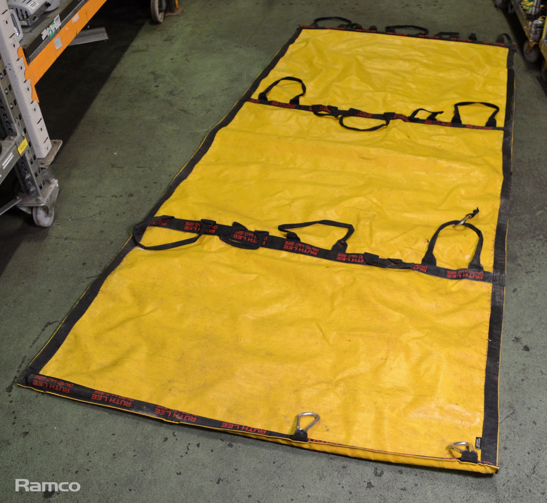 Casualty rescue/carry sheet, with hooks and multiple lifting points - some worn or missing - 9x4ft - Image 2 of 3