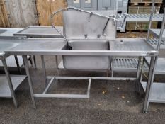Stainless steel pass through sink unit - 180x62x130cm - with Pre Wash tap