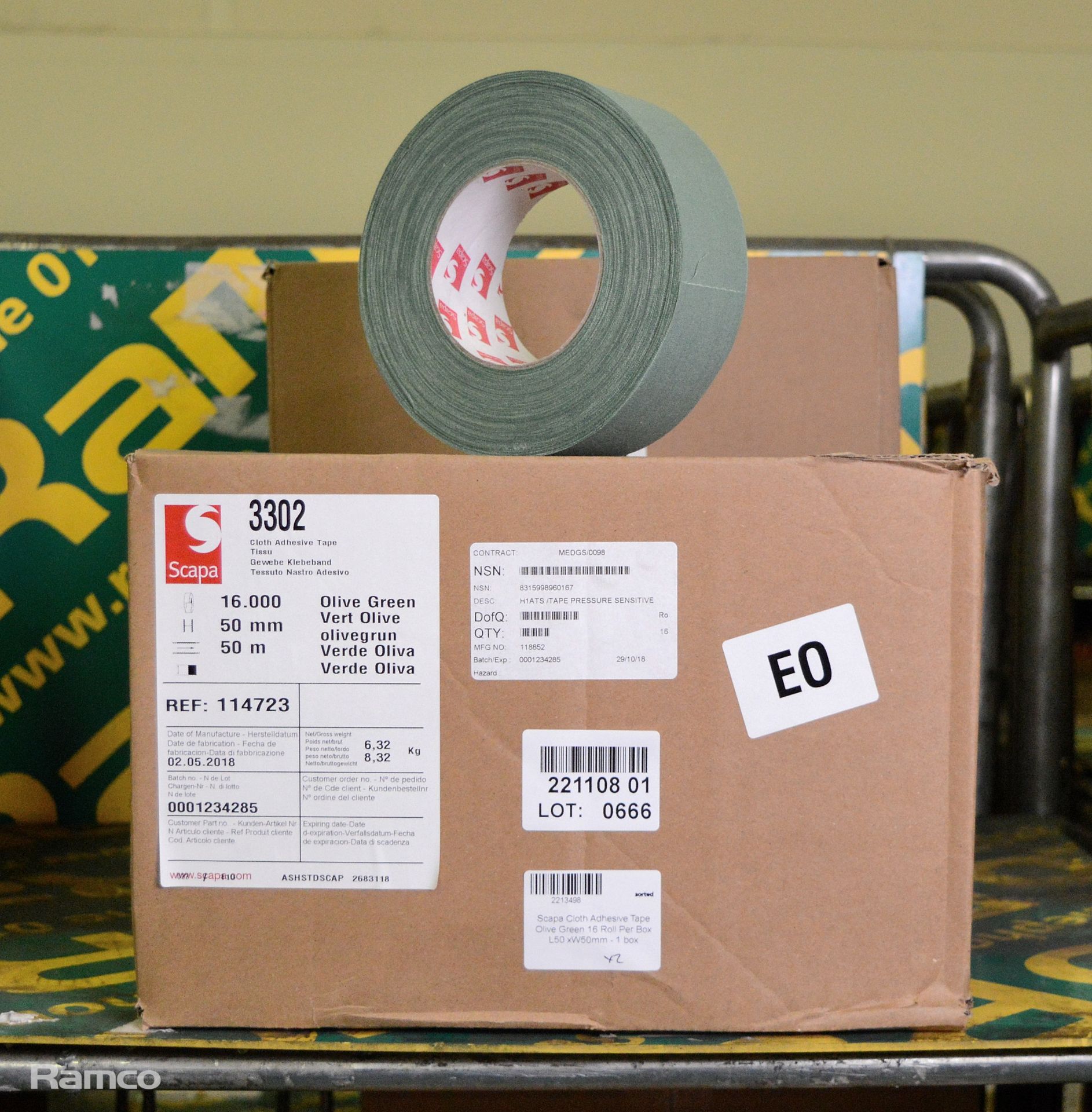 2x boxes - Scapa Cloth Adhesive Tape 3302 - Olive Green 16 Roll Per Box - W 50mm x L 50M