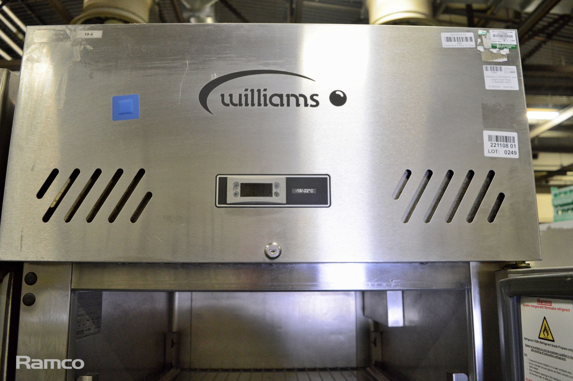 Williams HJ1SA R290-R1 upright single refridgeration unit - L74xW83xH195cm - Image 4 of 5