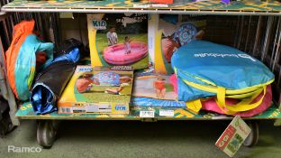 Selection of kids tents, paddling pool, air bed, games