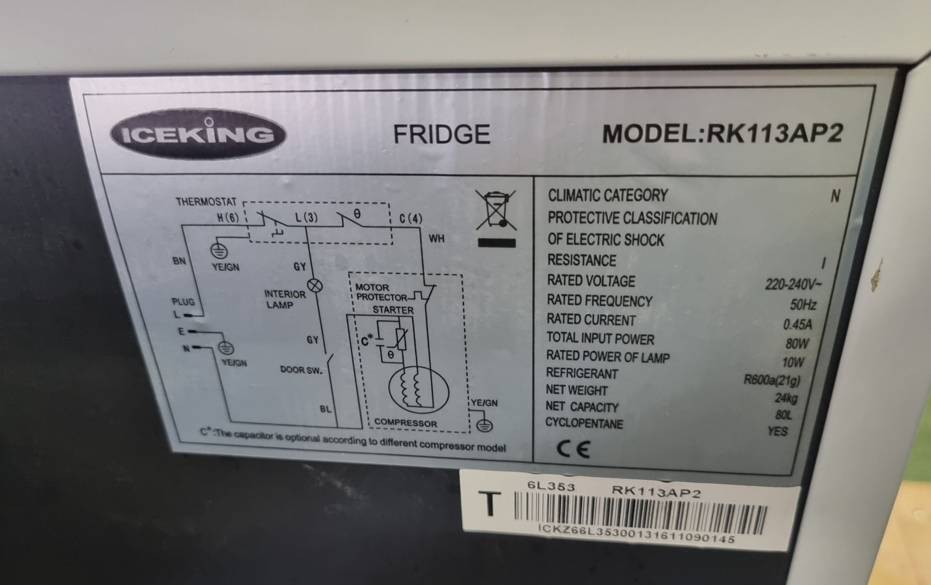 Iceking RK113AP2 under counter fridge - Image 4 of 5