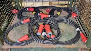 6x Multiple length extension cable with 16A 415V coupling