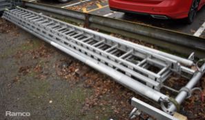 Ex - Fire & Rescue rope-operated triple extension ladder with stabilising support poles