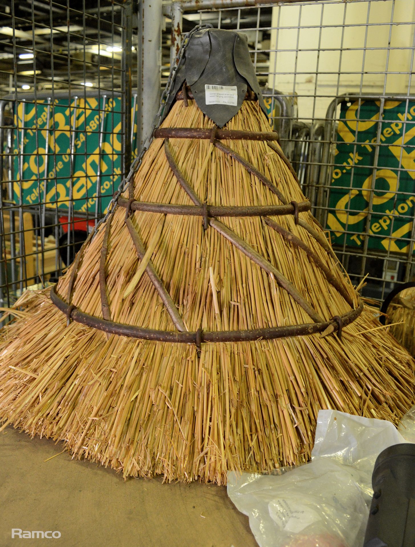 Coned shaped straw and wood hanging decoration, Domestic equipment - tags, mirrors, velcro - Image 2 of 9