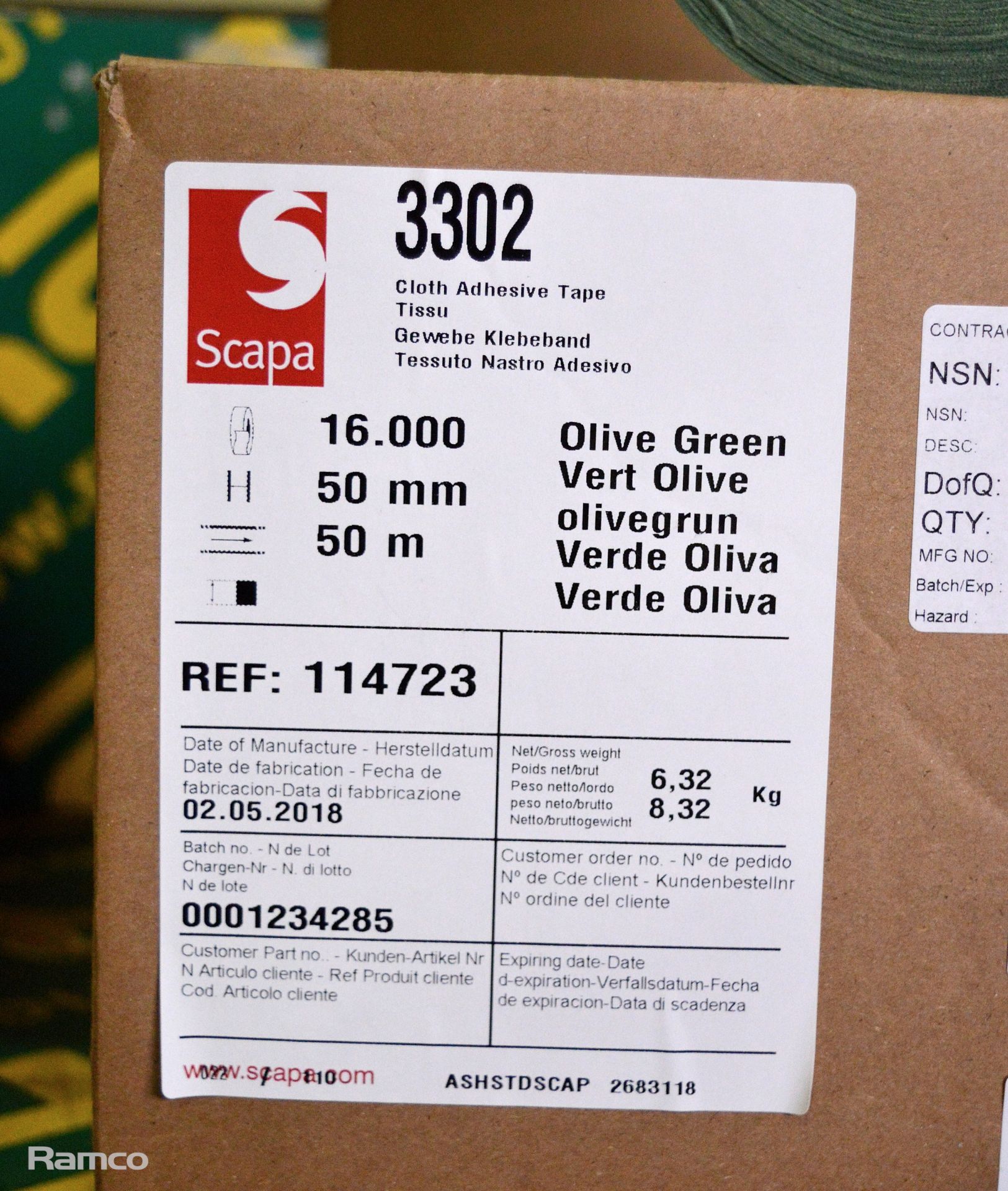 2x boxes - Scapa Cloth Adhesive Tape 3302 - Olive Green 16 Roll Per Box - W 50mm x L 50M - Image 3 of 3