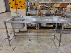 Stainless steel sink unit with side counter attachment - 55x188x96cm