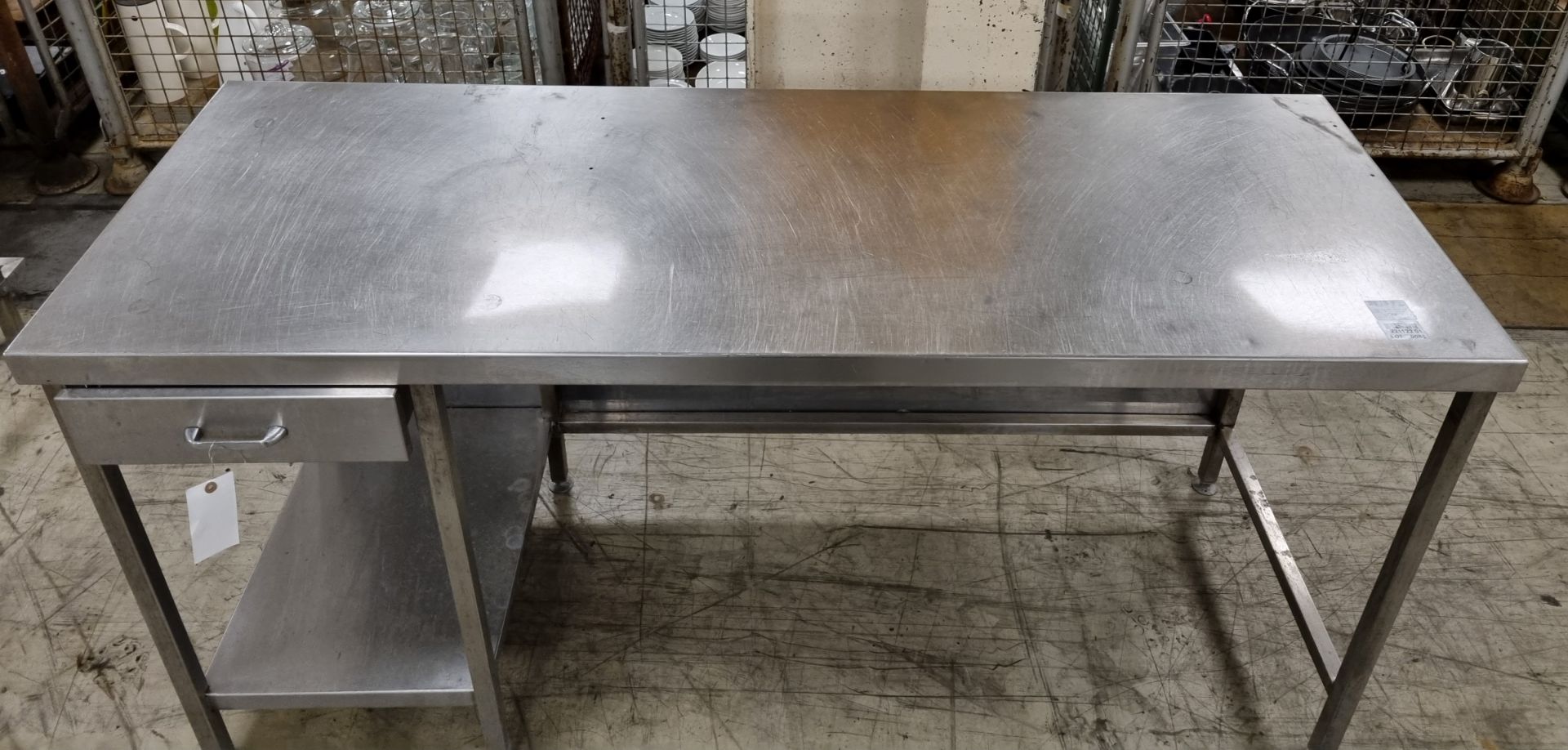 Stainless steel countertop with shelf and back wall - 65x180x92cm - Image 2 of 7