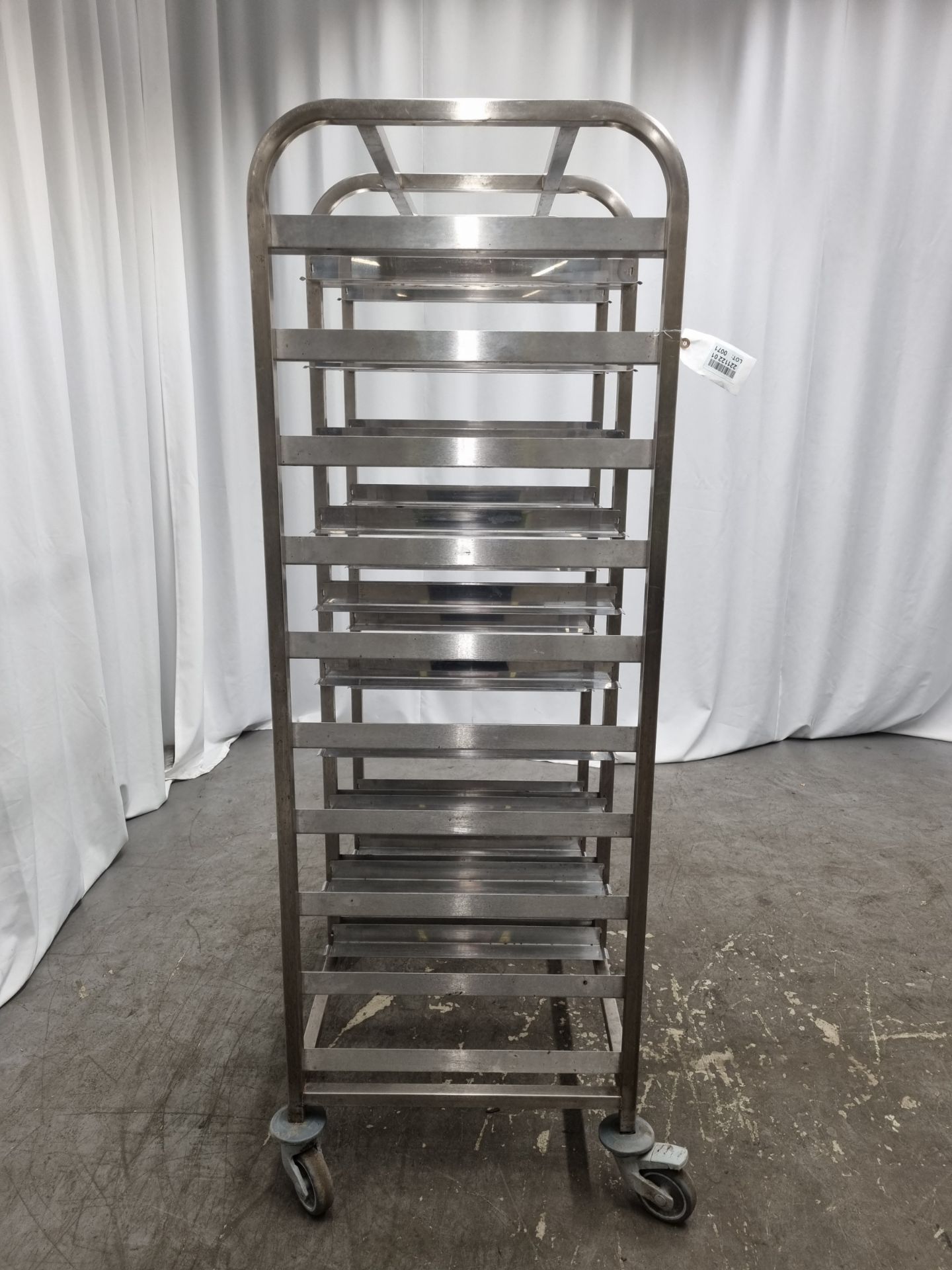 Stainless steel twin tray catering racking on wheels - Image 4 of 4