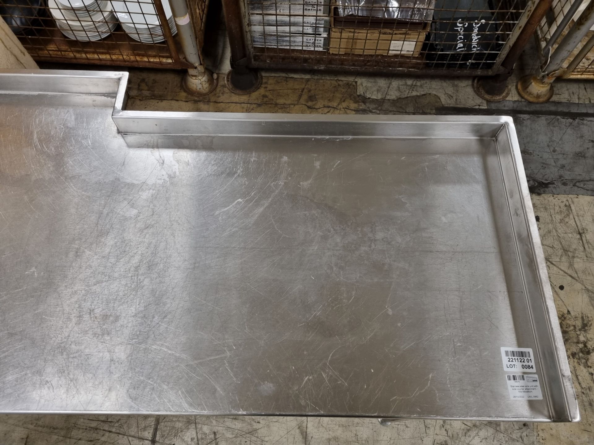 Stainless steel sink unit with side counter attachment - 55x188x96cm - Image 3 of 6