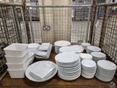 Catering equipment and supplies consisting of crockery, plates, saucers, bowls, trays