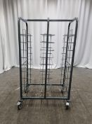 Brushed steel twin tray catering racking on wheels