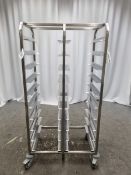 Stainless steel twin tray catering racking on wheels