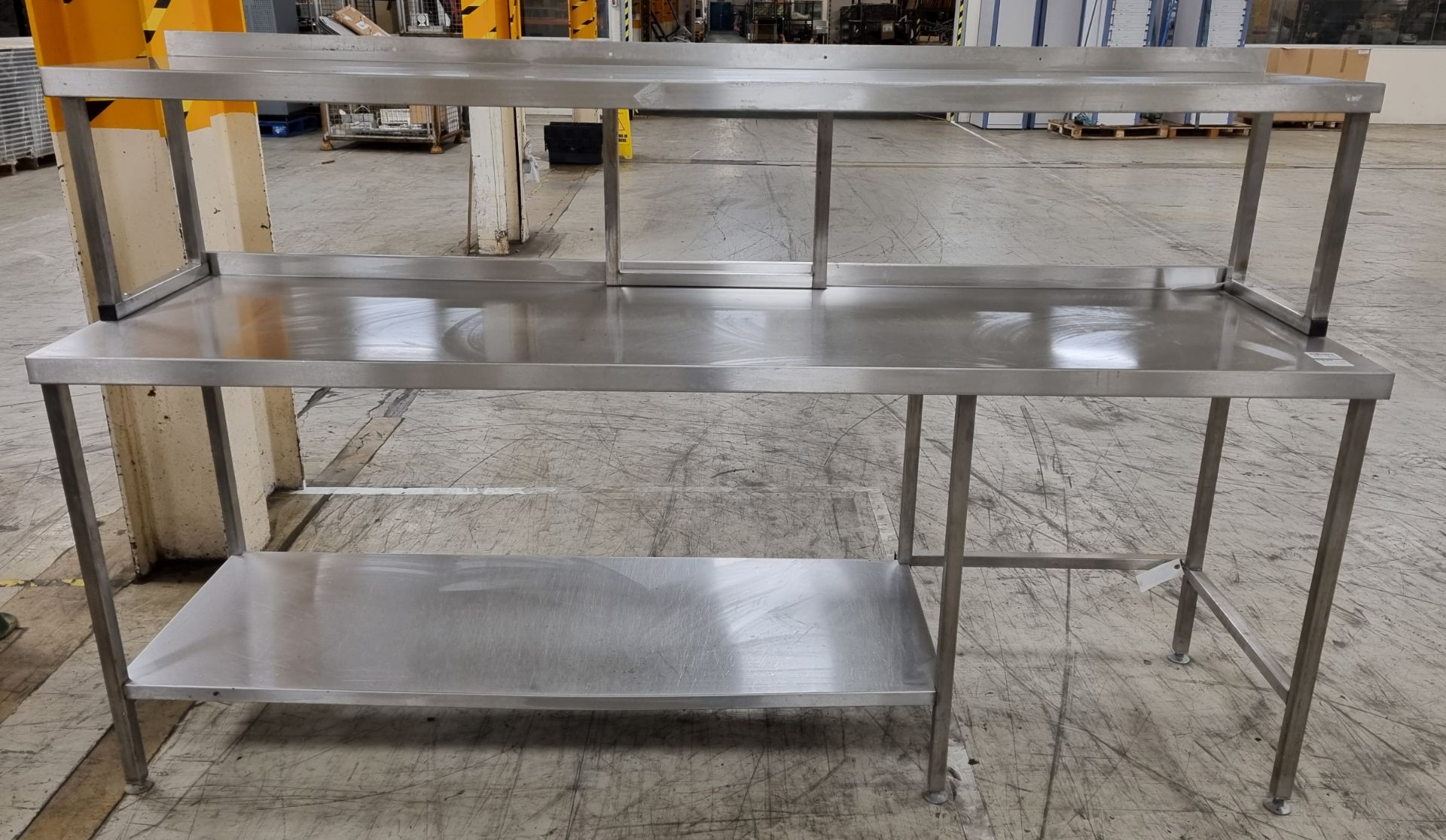 Stainless steel counter top unit with undershelf and gantry frame - 66x230x136cm