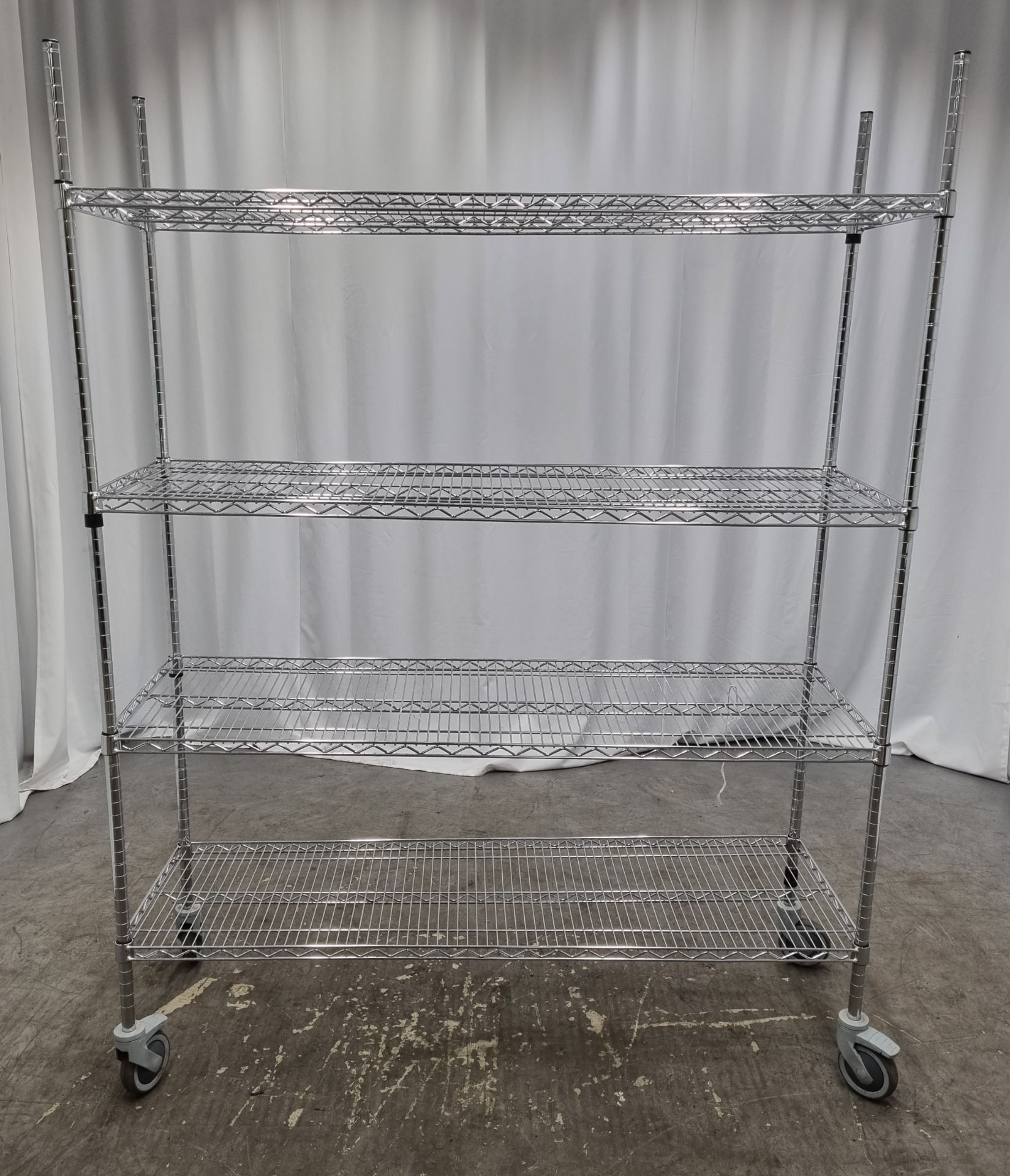 Stainless steel catering racking 4 x shelf on wheels - Image 3 of 5