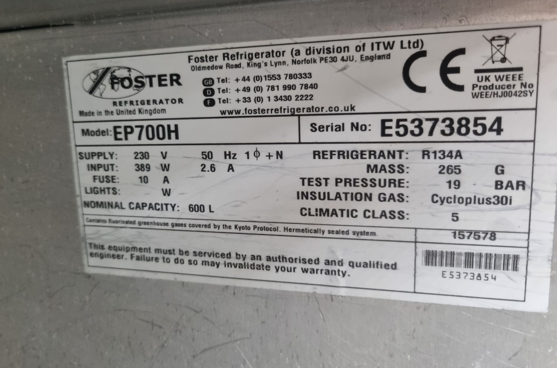 Foster eco pro G2 EP700H single fridge stainless steel 230v 389 watts 50hz - Image 6 of 8