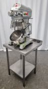 Mixer on stainless steel table with bowl blades whisk 230 volts 1/3hp 50hz phase 1 6 amp