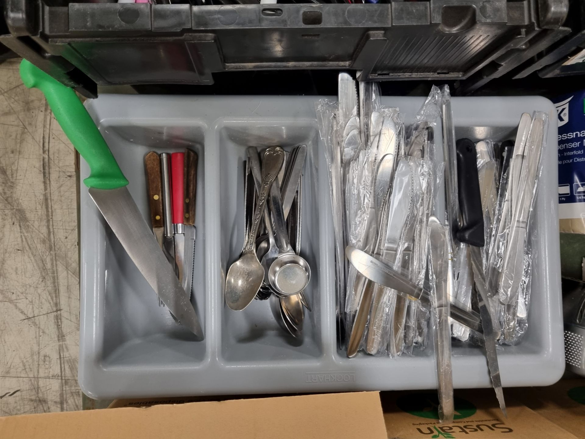 Catering equipment and supplies consisting of cutlery napkin dispenser,napkins,plastic knives - Image 7 of 15