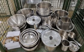 Catering equipment and supplies consisting of stainless steel pots, pans, bowls, containers