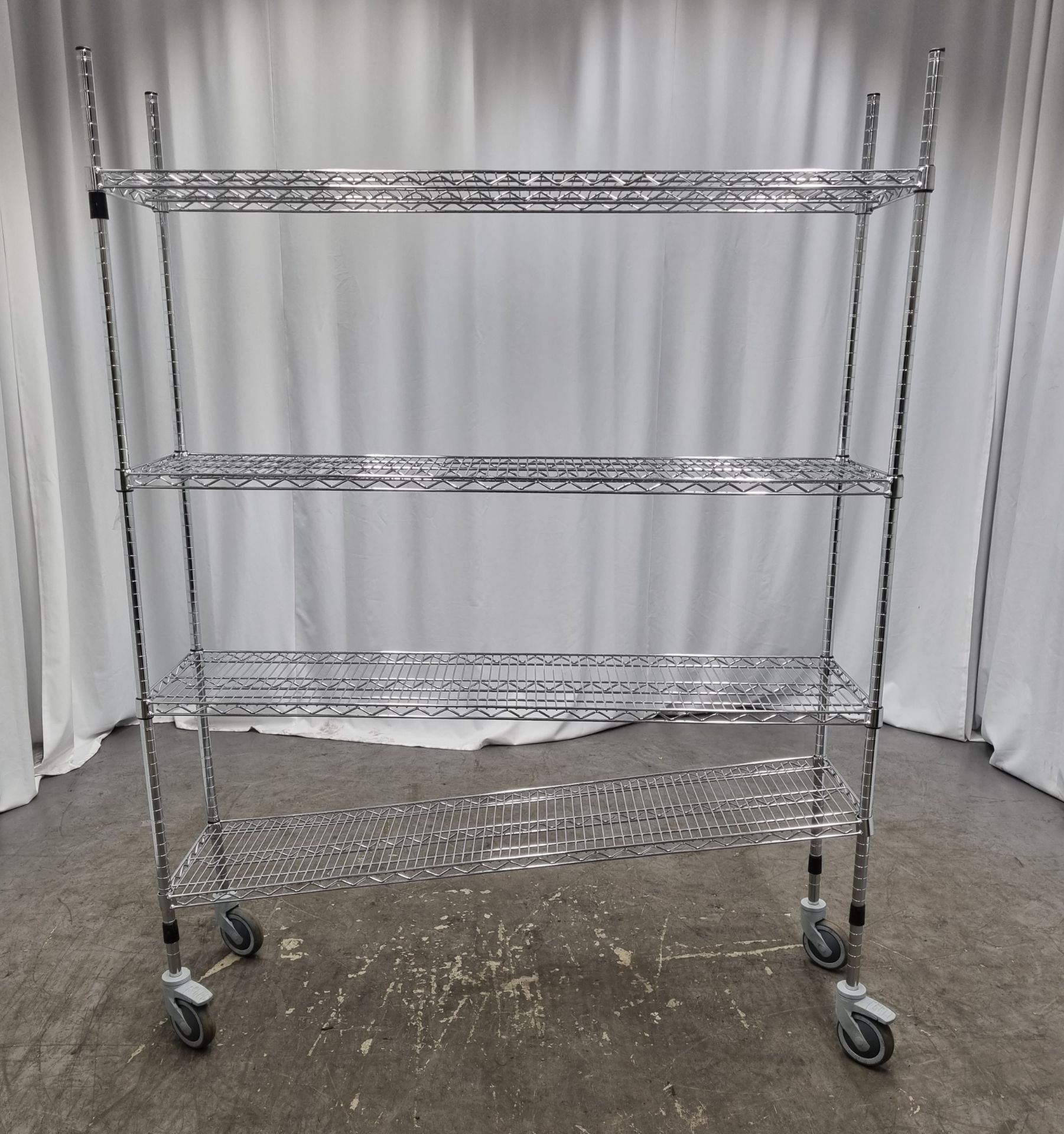 Stainless steel catering racking 4 x shelf on wheels - Image 3 of 4