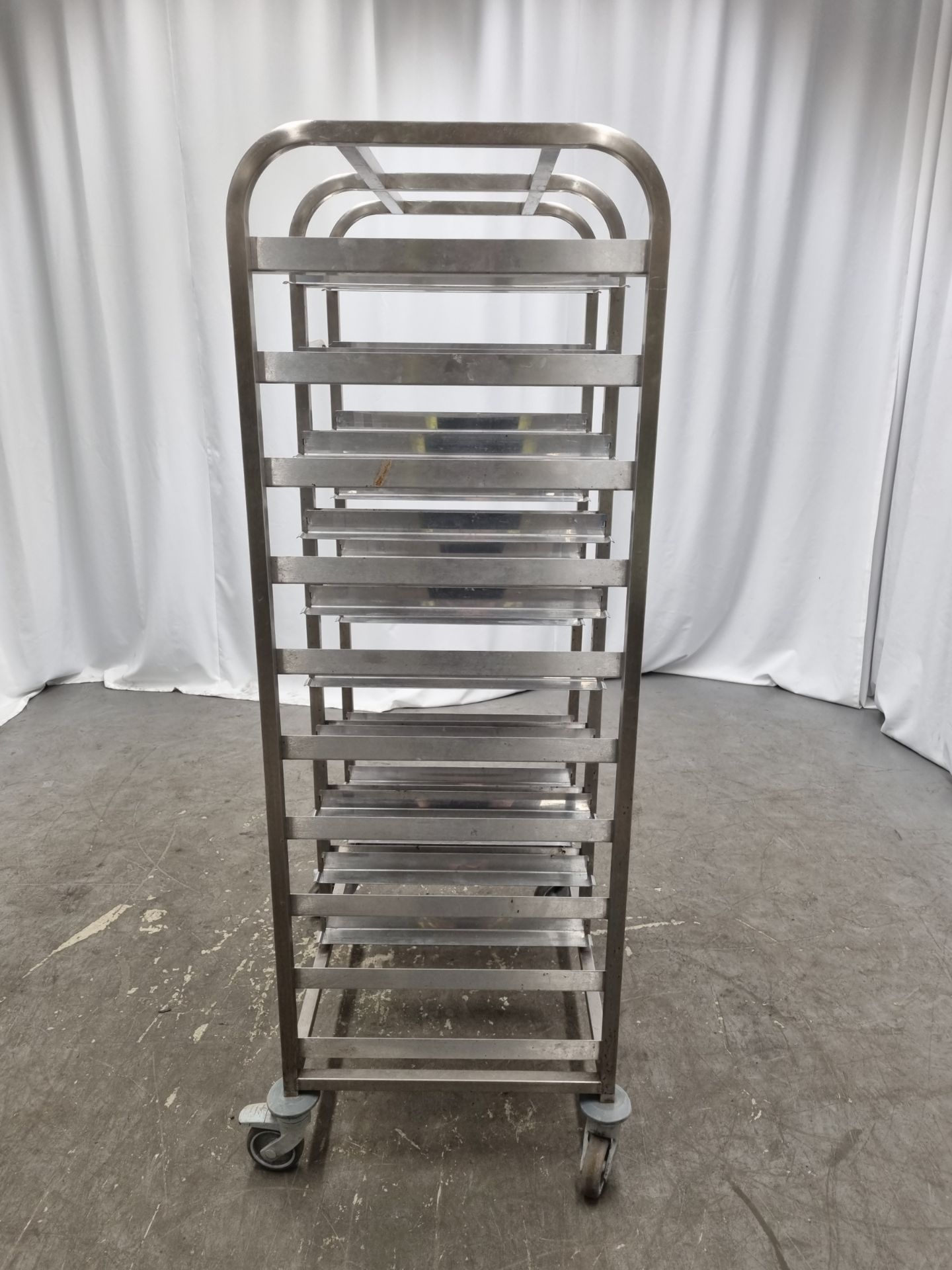 Stainless steel twin tray catering racking on wheels - Image 2 of 4