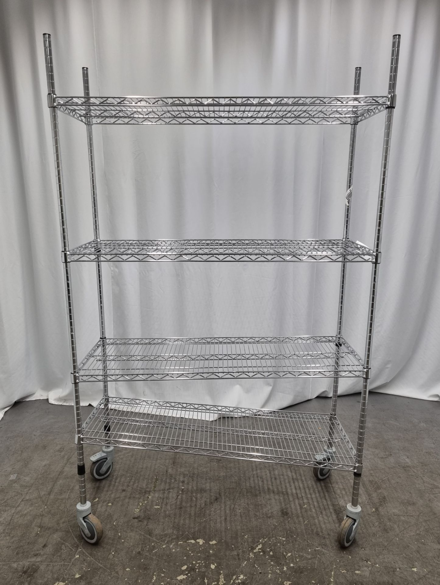 Stainless steel catering racking 4 x shelf on wheels - Image 4 of 5