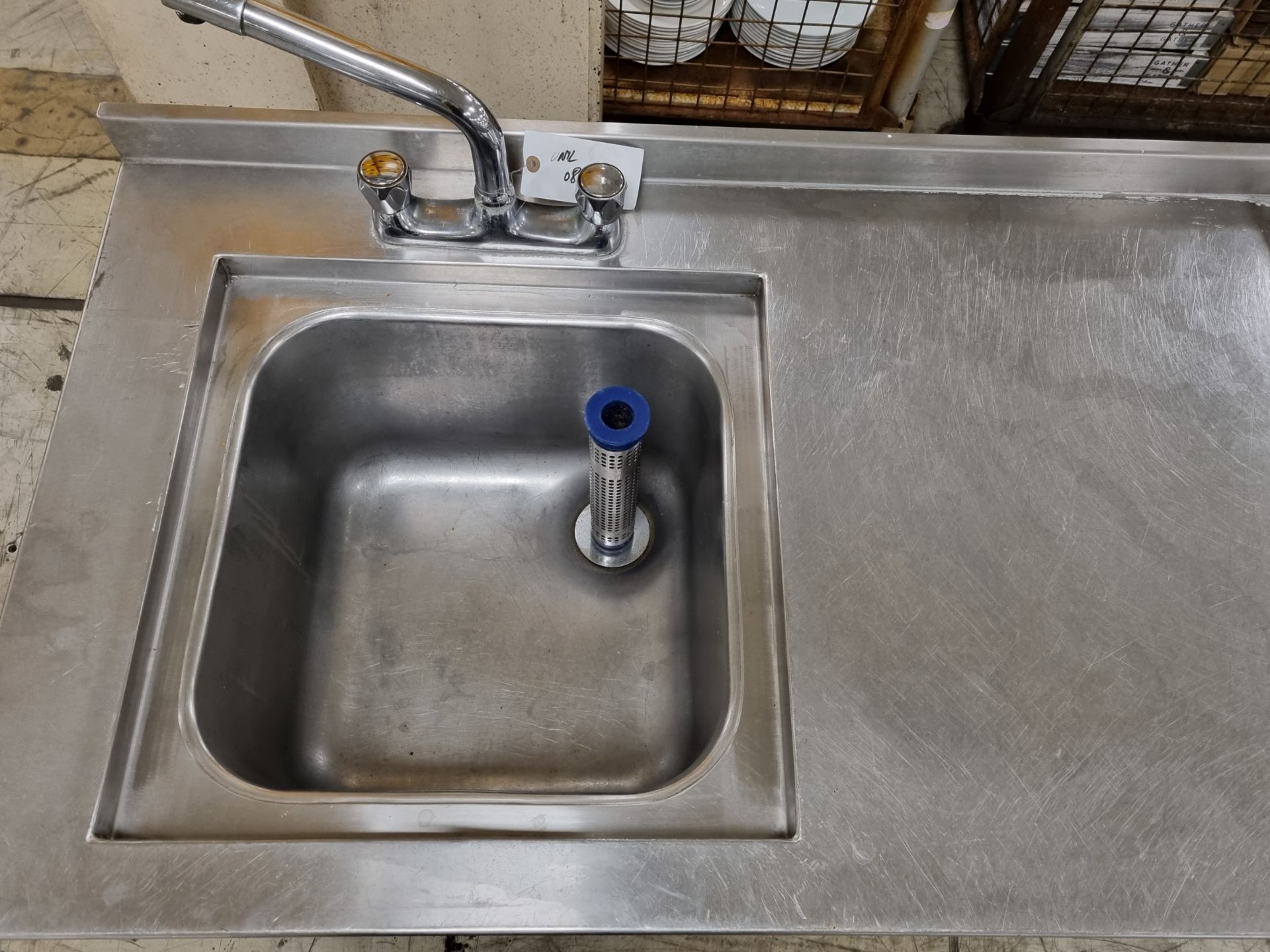 Stainless steel sink unit with side counter attachment - 55x188x96cm - Image 2 of 6
