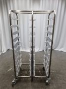 Stainless steel twin tray catering racking on wheels