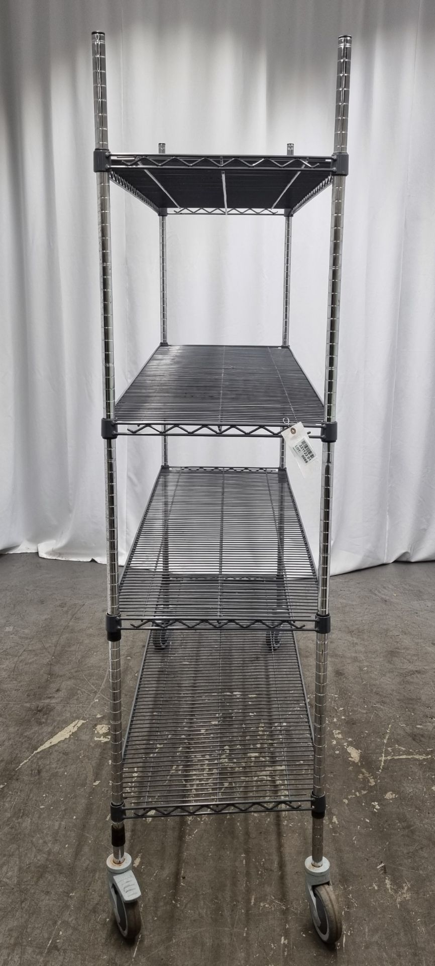 Brushed steel catering racking 4 x shelf on wheels - Image 5 of 5