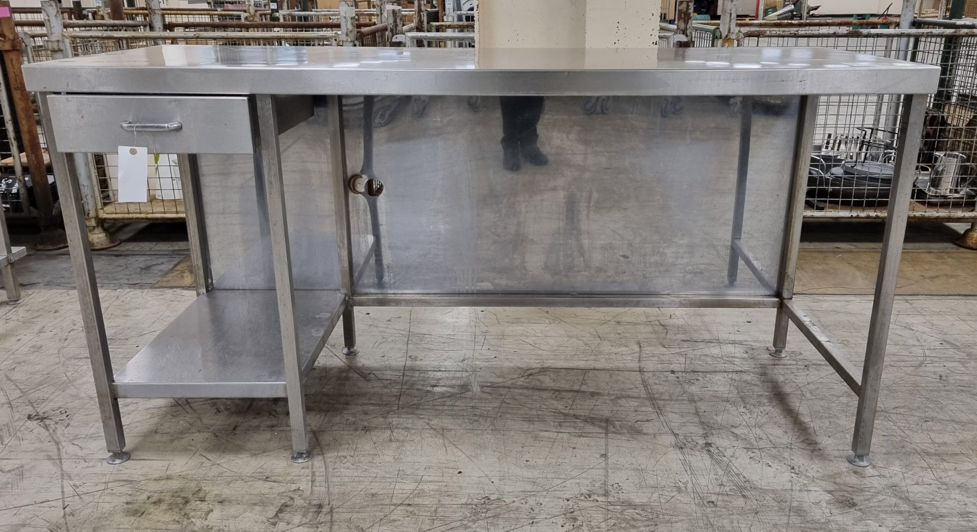 Stainless steel countertop with shelf and back wall - 65x180x92cm