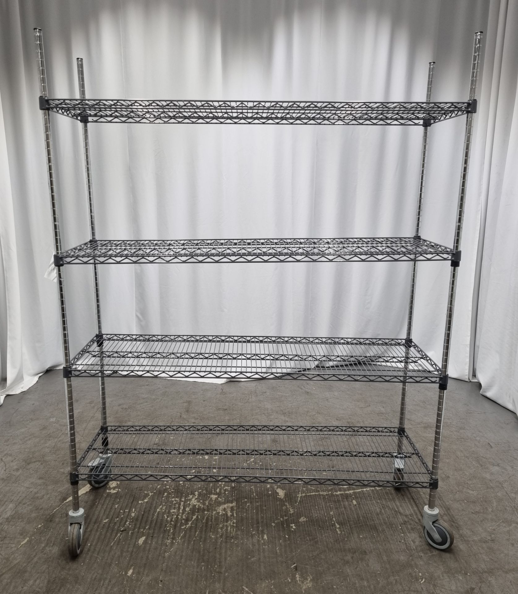 Brushed steel catering racking 4 x shelf on wheels - Image 2 of 5