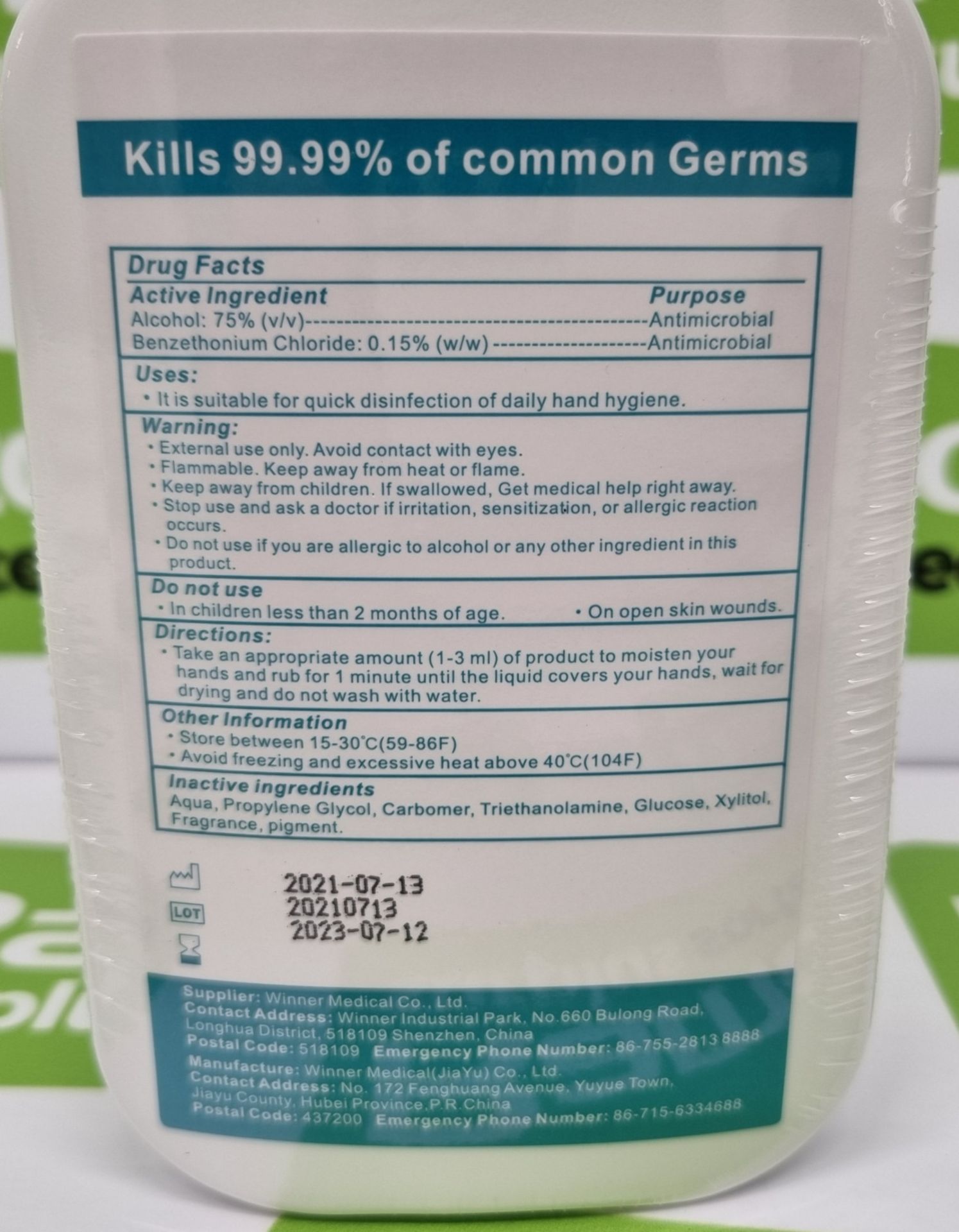 24x pallets of Winner Med Ltd 500ml hand sanitiser - est. total qty 23040 - location LE67 1ND - PPE - Image 2 of 4