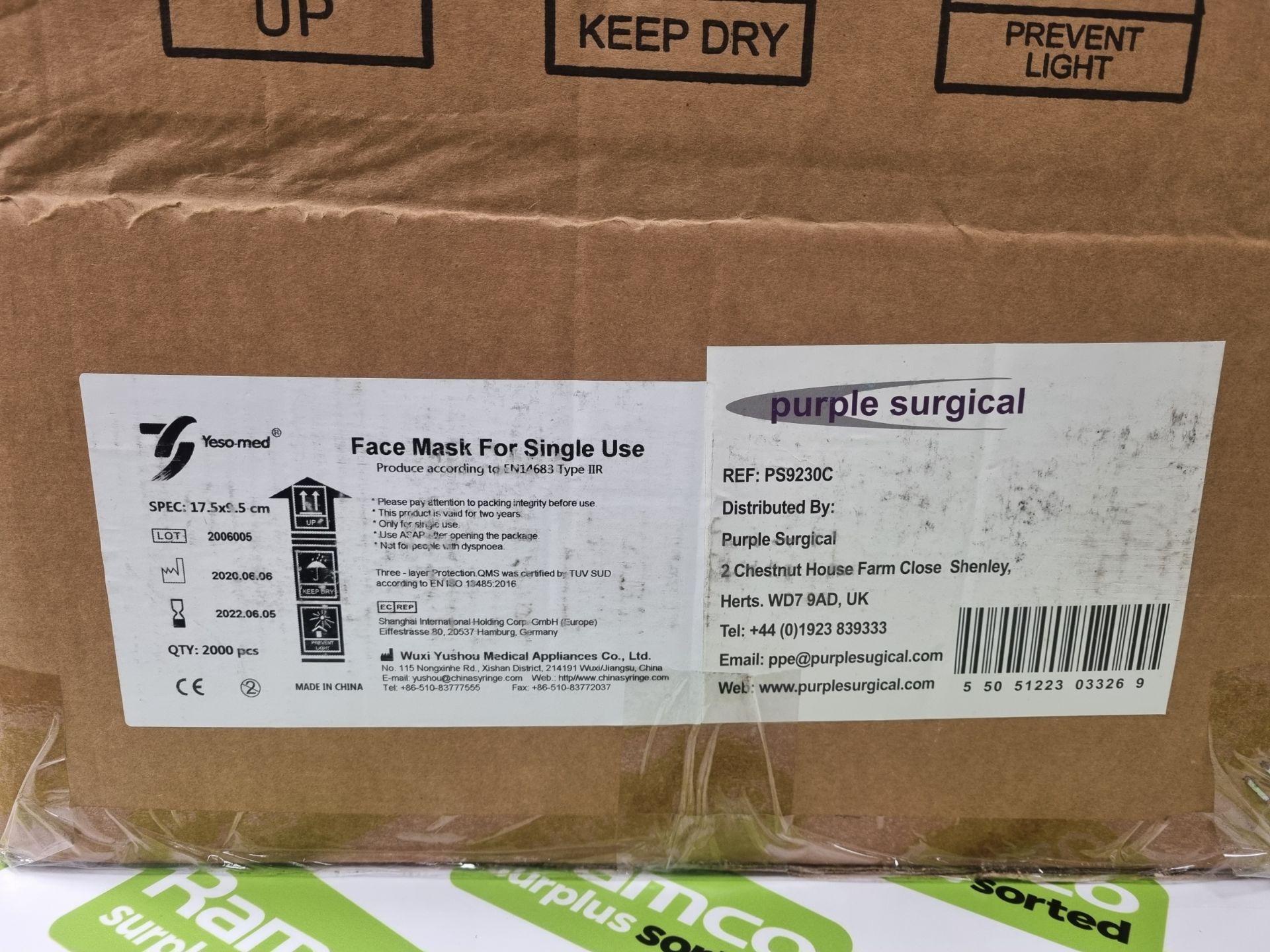 24x pallets of Yeso-Med type IIR face masks - est. total qty 864000 - location LS25 6ES - PPE - Image 10 of 10