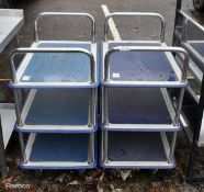 2x 3 shelf order picking trolley with metal handles - 74 x 48 x 90cm