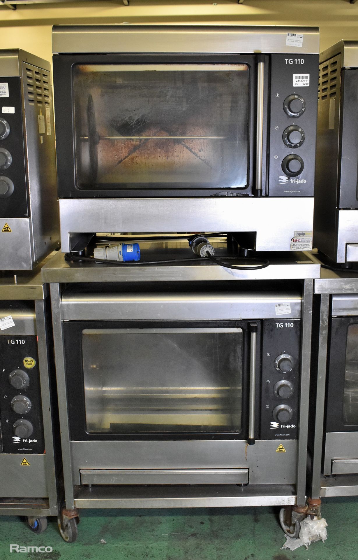 2x Fri-Jado TG110-M electric rotisserie ovens - 84 x 55 x 75cm, Stainless steel trolley