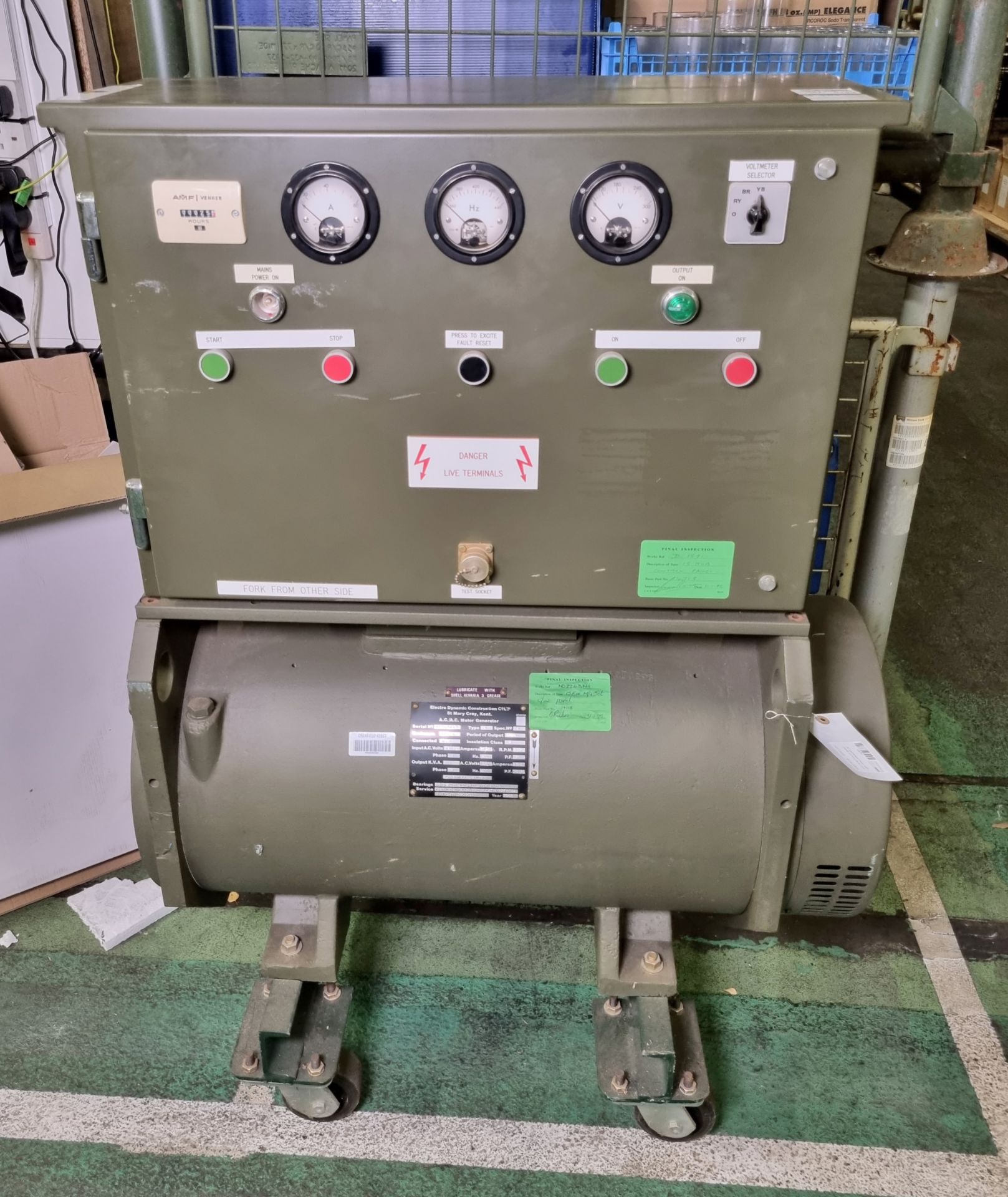 AC generator motor with power control panel unit - 415 / 380V - 2970 RPM - 43.4 A - 15KVA - 3phase