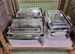 3x Olympia Madrid stainless steel chafing dishes with roll top lid