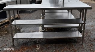 Stainless steel table with 2 shelves - 40 x 185 x 92cm
