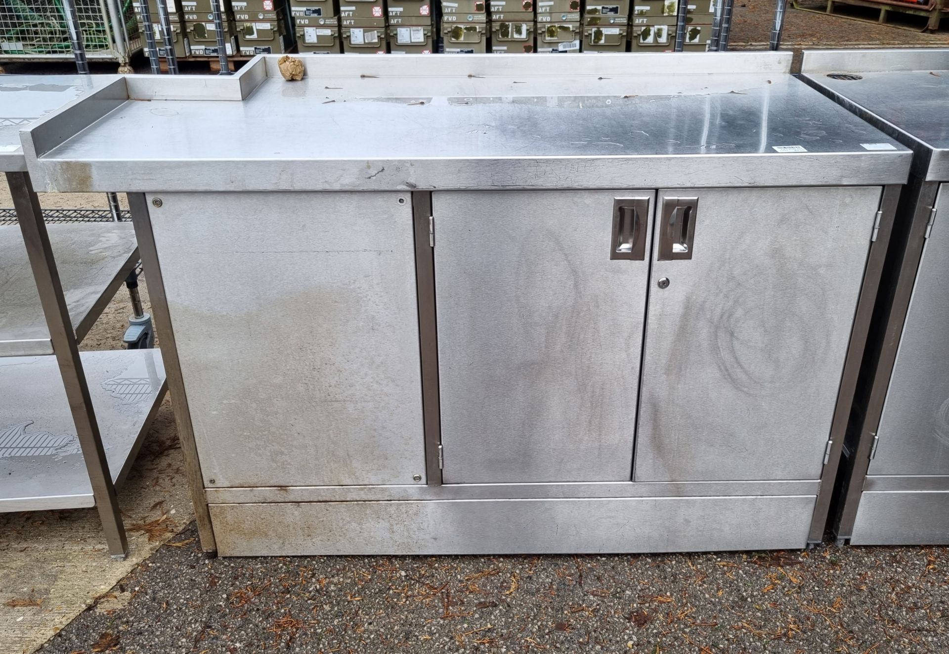 Stainless steel floor cupboard with upstand - dimensions: 150 x 70 x 96cm