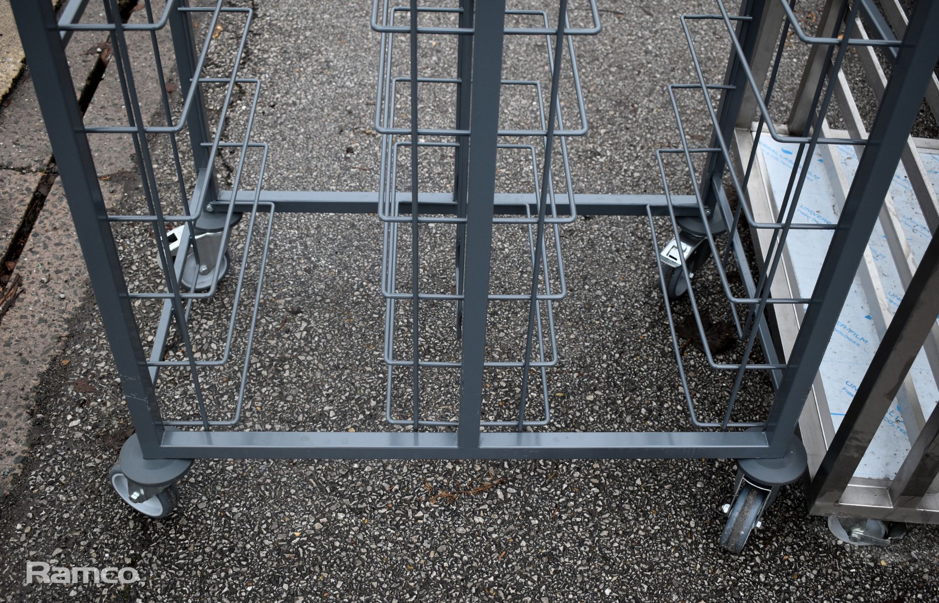 Brushed steel twin tray rack on wheels - Image 2 of 3